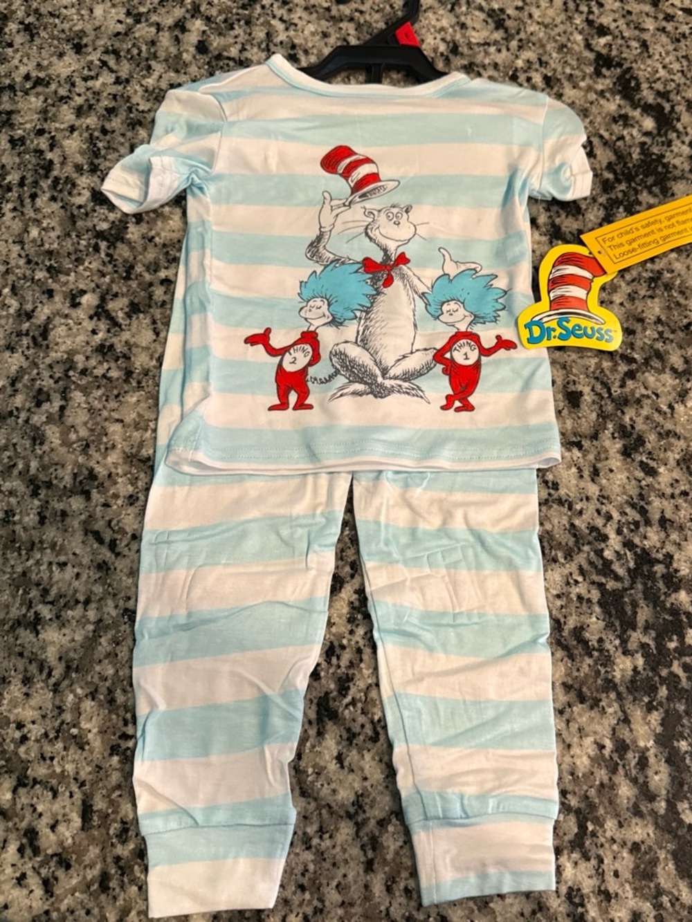 Dr. Seuss Light Blue & White Striped Kids Pajama Set with Cat in the Hat Graphic